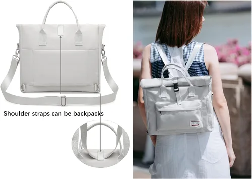 Vista 7 de Wxnow Mochila de mensajero convertible para mujer, mochila para laptop de 15.6 pulgadas, Beige, talla única, Casual