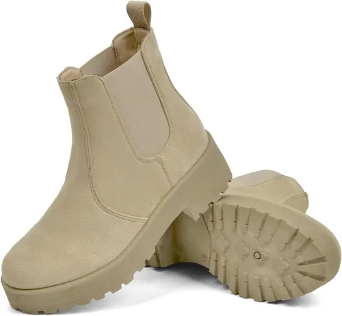 Vista 4 de MUSSHOE Chelsea Chunky Heel Boots Womens Fall Ankle Platform Boot Slip On Winter Moto Booties for Women Trendy Comfy
