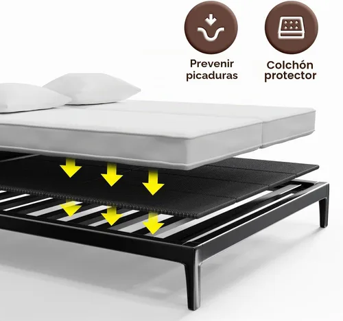 Vista 6 de Caja de resorte plegable, transpirable, minimiza el ruido, resistente a la humedad, soporte de cama de perfil bajo, cama doble grande de 0.394 in