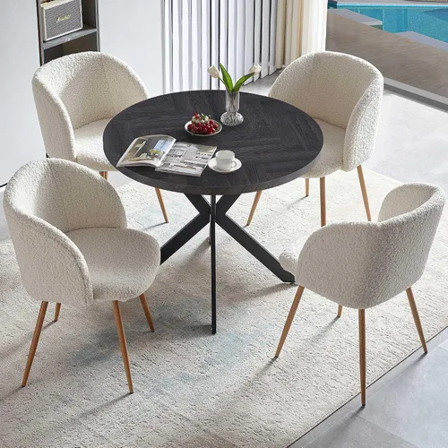 Vista 14 de Homedot Juego de mesa de comedor de cocina de 3 piezas para 2, mesa de comedor redonda negra de 37 pulgadas con brazos de comedor negros, juego