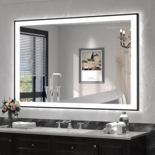 Vista 8 de SMIROR Espejo de baño LED con luces de 22" x 30", espejo de tocador rectangular redondeado iluminado para pared, iluminado frontal y retroiluminado