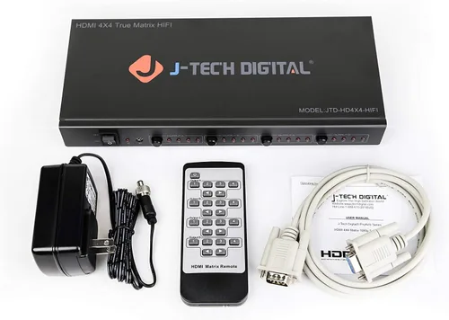 Vista 5 de J-Tech Digital 4K 30Hz 4x4 HDMI Matrix Switch Conmutador con HDCP 3D y Color Profundo HDMI 1.4 Ultra HD Control4 Driver Disponible