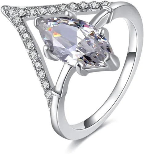 Vista 2 de Anillo de plata 925 con circonita cúbica de corte marquesa perfecto de 2.0 quilates, circonita cúbica AAA, anillo de compromiso y boda para mujer