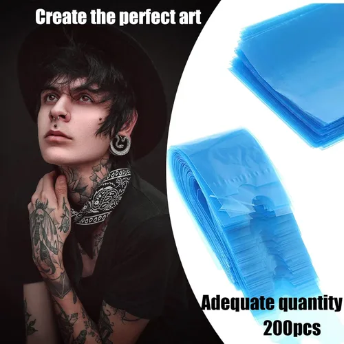 Vista 7 de 200pcs cubiertas azules de la pluma del tatuaje, mangas plásticas desechables para bolígrafos estándar de la máquina