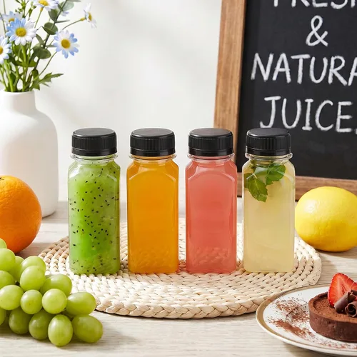 Vista 6 de TOMNK 100 botellas de plástico de 2 onzas con tapas, recipientes reutilizables transparentes para bebidas a granel para inyección de jengibre, jugo
