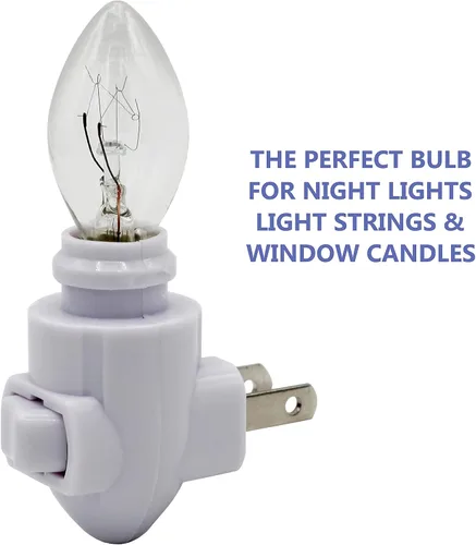 Vista 5 de Creative Hobbies Paquete de 25 bombillas nocturnas de 4 W, incandescentes C7, transparentes, combustión constante, 4 vatios, base de candelabro E12