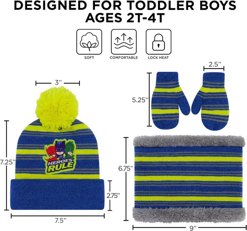 Vista 7 de PJ Masks Conjunto de sombrero, bufanda y mitones de invierno para niños de 2 a 4 años o sombrero, bufandas y guantes para niños de 4 a 7 años