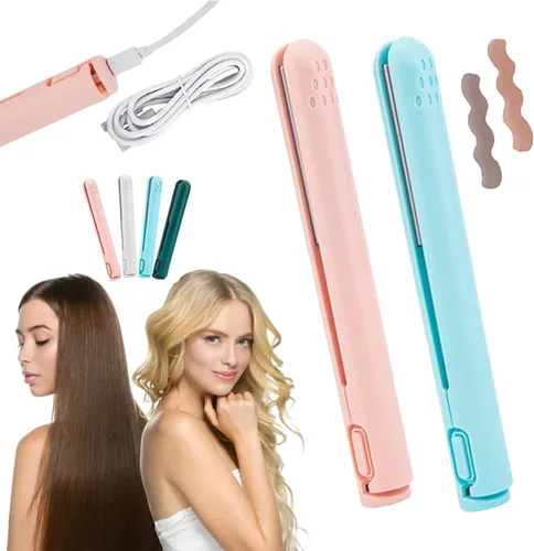 Vista 10 de RJDJ Mini rizador de doble propósito, alisador y rizador de pelo 2 en 1, calentador de cerámica, portátil, recargable por USB, adecuado para cabello