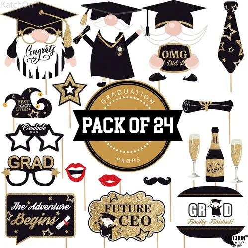 Vista 8 de KatchOn, Gnomos - Accesorios para cabina de fotos de graduación 2024 – Paquete de 25 Accesorios de fotos de graduación negros y dorados 2025