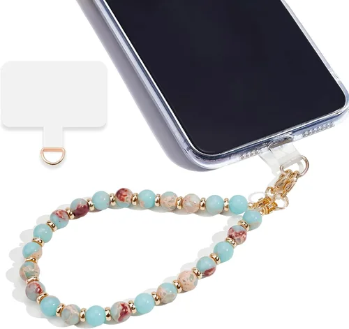 Vista 19 de Correa de muñeca con cuentas de mármol para mujer, diseño desmontable 304 Steel Core, detachable phone wristlet with tether tab, keeps your phone