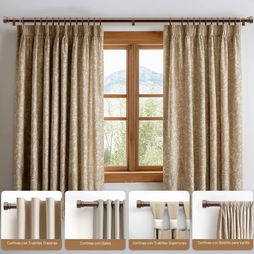 Vista 3 de Lootkell Redwood - Barras de cortina para ventanas de 28 a 48 pulgadas de diámetro, bohemio, decorativo, resistente, ajustable, con diseño de grano