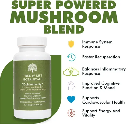 Vista 2 de Complejo de hongos inmunitarios - Reishi, melena de león, chaga, cordyceps, cola de pavo, Shitaake - Apoyo al sistema inmunológico, respuesta