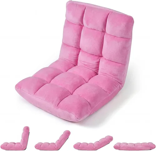 Vista 14 de Giantex Silla plegable de suelo con soporte para el respaldo, 14 posiciones ajustables, cama acolchada, sillón reclinable, sillas de video para Negro