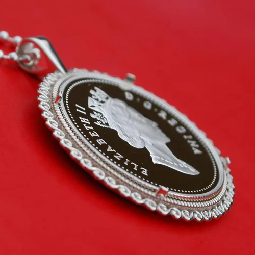 Vista 8 de 1997 Canada Discovering Nature 50 Cents Proof-like BU Uncirculated Sterling Silver Coin Solid 925 Sterling Silver Necklace NEW - Newfoundland Dog