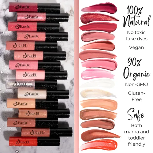 Vista 4 de BaeBlu Brillo de labios vegano orgánico, ingredientes hidratantes no tóxicos 100% naturales, ¿vino no?