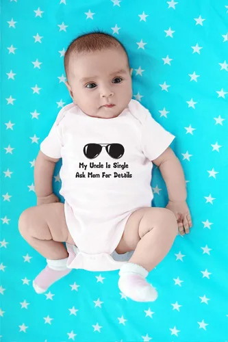 Vista 4 de CBTwear My Uncle Is Single Ask Mom For Details - Divertidas líneas de recogida - Lindo body de bebé de una pieza para bebé