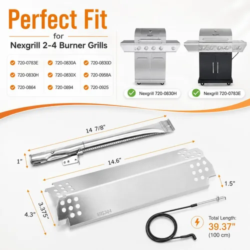 Vista 2 de Hisencn Piezas de repuesto de parrilla de acero inoxidable 304 para Nexgrill 720-0830H, 720-0888, 720-0888N, quemador de parrilla, placas de calor