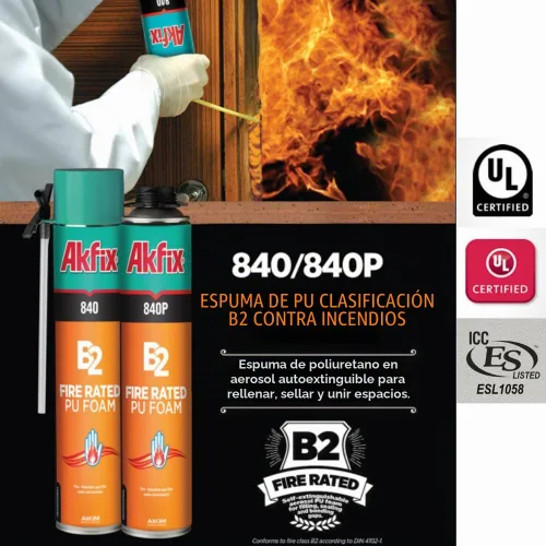 Vista 2 de Akfix 840P Espuma de Poliuretano Expansiva Ignirresistente en Aerosol (1x25.3 Oz.) - Espuma de Sellado Naranja para Ventanas y Puertas, Pinturizable