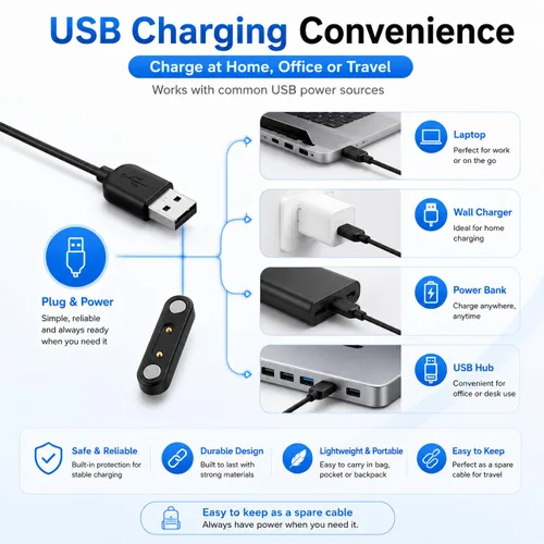 Vista 7 de Compatible con el cable cargador de reloj inteligente Da Fit de 3.3 pies, repuesto de cable de carga USB, cargador para relojes inteligentes Da Fit