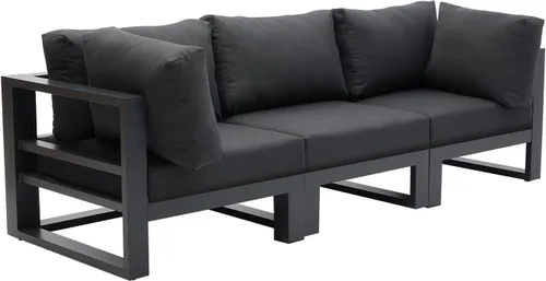 Vista 2 de Moderno sofá modular de 3 plazas para exteriores, juego de sofá de conversación para jardín, patio, cojines gris oscuro