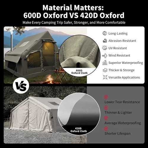 Vista 4 de Luxury Inflatable Camping Tent,Wind & Rain Resistant,Breathable & Durable Wear-Resistant Fabric,Built-in Stove Jack,Fast Setup with Pump,All-Season