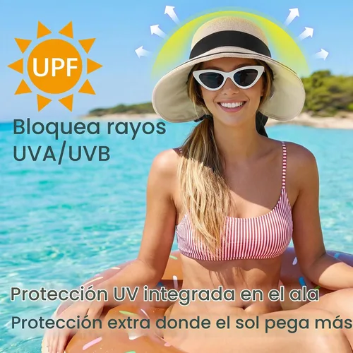 Vista 5 de Ababalaya Sombreros de sol enrollables para mujer, sombrero de playa de Beige jaspeado