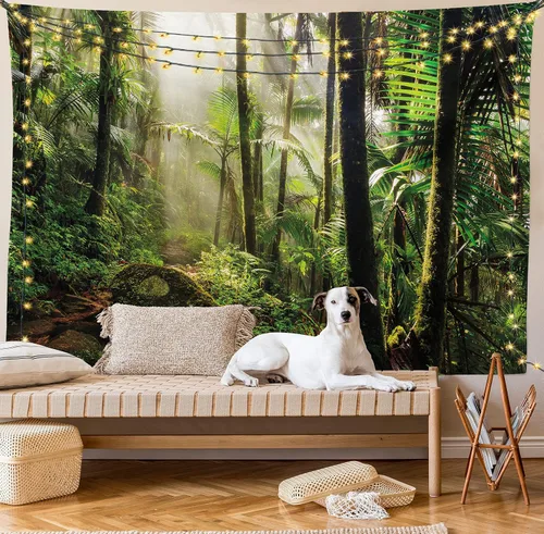 Vista 9 de Ambesonne Tapiz Puerto Rico tamaño King, camino de la selva a través del bosque nacional El Yunque, colcha colgante de pared, decoración de pared