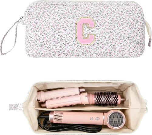 Vista 16 de Bolsa de viaje para herramientas para el cabello con inicial compatible con Estampado de leopardo