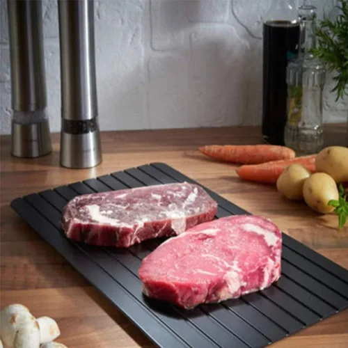 Vista 2 de Happyyami Alfombrilla de descongelación rápida, bandeja de descongelación rápida de aluminio, placa de descongelación rápida, descongelador de carne
