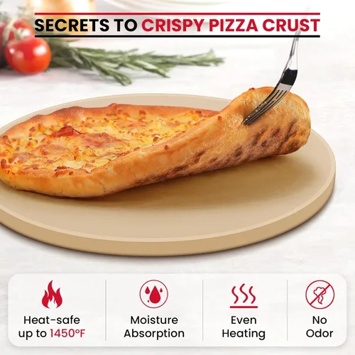 Vista 4 de UNICOOK - Piedra redonda para hornear pizza, 10", 12", 14", 15", 16", para horno y parrilla Even Heating and Consistent Heat Retention, Creates