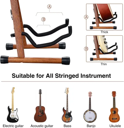 Vista 5 de LEKATO Soporte de madera para guitarra, soporte plegable de espuma acolchada para acústico, eléctrico, bajo, banjo, mandolina Mahogany Wood