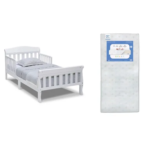 Vista 13 de Delta Children Canton - Cama para niños pequeños, albaricoque + colchón Delta Children Twinkle Galaxy de doble cara con núcleo de fibra reciclada