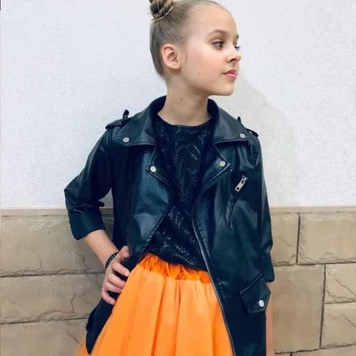 Vista 4 de Miwentor Chaqueta de cuero para niñas, chaqueta de poliuretano de color sólido con cremallera de piel sintética para primavera y otoño