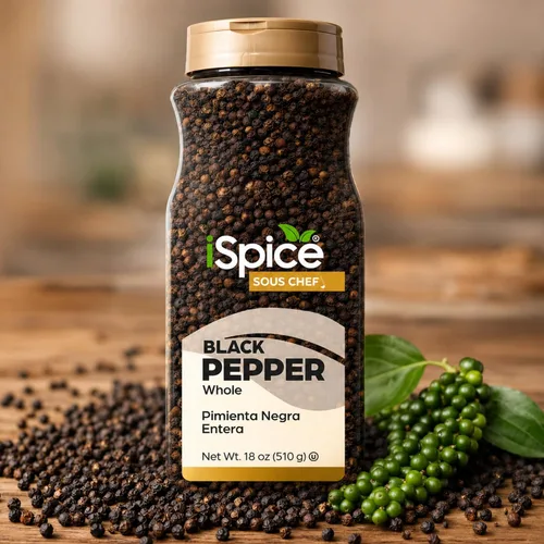 Vista 4 de iSpice Pimienta negra entera 18 onzas Tamaño al por mayor Especia gourmet Kosher