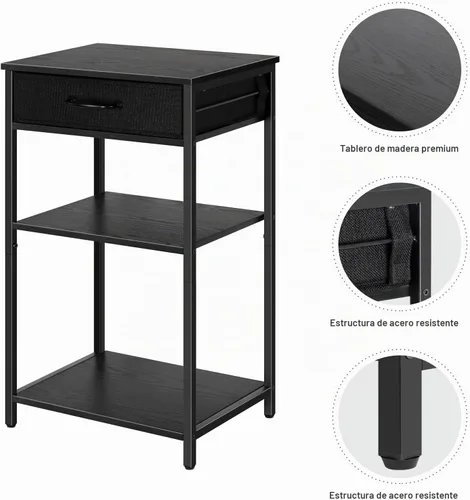Vista 5 de Soporte de impresora de 3 niveles debajo del escritorio, mesa de impresora pequeña con cajones de almacenamiento, estante de impresora de madera