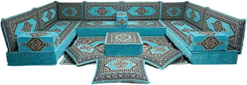 Vista 44 de arabicsofa Sofá en forma de U de estilo árabe para el suelo – Juego de Majlis hecho a mano – Sofá de estilo bohemio
