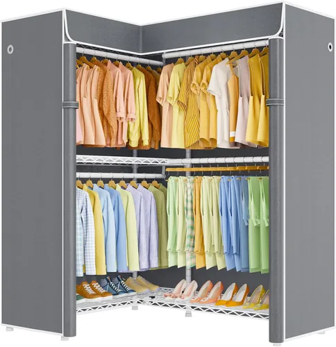 Vista 20 de ULIFHOME E15C Pro - Perchero en forma de L para esquina, perchero independiente para colgar ropa, sistema de armario resistente de 48.8 pulgadas