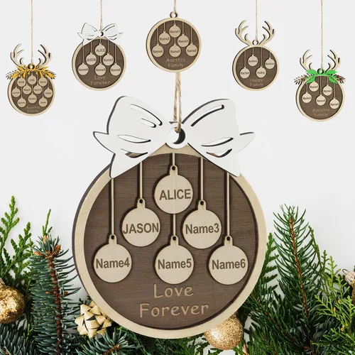 Vista 40 de Adornos de Navidad personalizados familiares de 1, 2, 3, 4, 5, 6, 7, 8, 9, 10, adornos de madera personalizados, decoraciones de Navidad, regalos