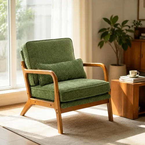 Vista 20 de Karl home Silla de lectura Mid-Century Modern Accent color beige Lino Beige