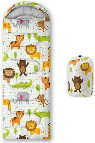 Vista 11 de Saco de dormir para niños y niñas, estampado de luna de cohete, ligero, cálido, portátil, para exteriores, interior, impermeable, resistente al