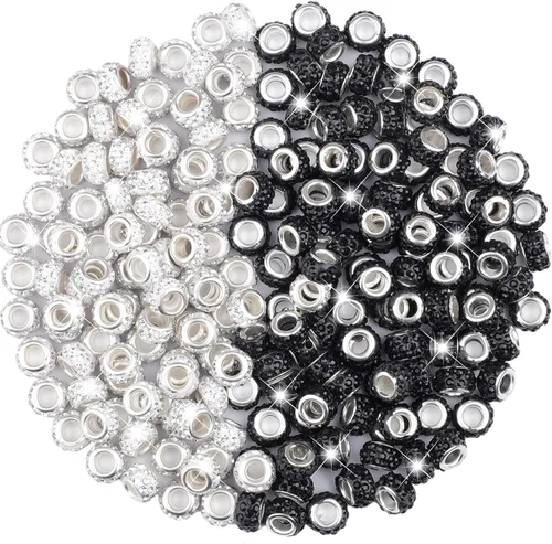 Vista 24 de 60 Piezas Cuentas Espaciadoras de Diamantes de Imitación con Agujero Grande Cuentas Espaciadoras Negras Europeas para Manualidades Cuentas Grandes