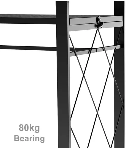 Vista 2 de Perchero resistente con ruedas, perchero de metal con estante de almacenamiento de 2 niveles, para colgar ropa, 28.0 x 13.0 x 61.4 in (negro)