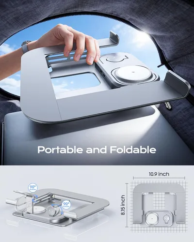 Vista 7 de Meifigno Soporte para laptop con base de estación de carga inalámbrica, soporte plegable de aluminio para MacBook con cargador MagSafe