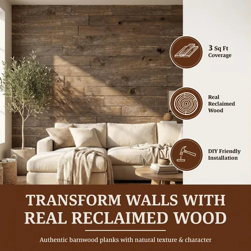 Vista 3 de BarnwoodUSA Tablones de madera recuperada real - Paneles de encaje para arriba fáciles con clavos para panelado de pared de madera rústica