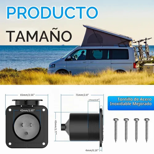 Vista 6 de BEBOBLY Entrada de 15 amperios, entrada de alimentación de 125 V con cubierta impermeable, 2 polos y 3 cables macho receptáculo de entrada