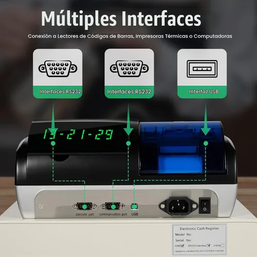 Vista 4 de Caja registradora electrónica para pequeñas empresas con cajón de efectivo, pantalla LED digital orientada al cliente, impresión térmica de recibos