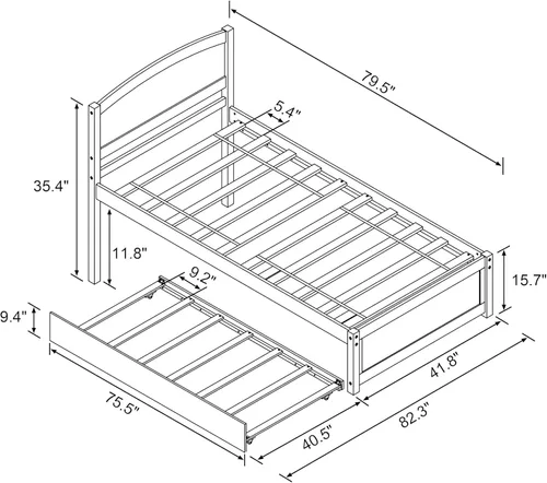 Vista 2 de Xilingol - Cama nido individual, marcos de cama de madera maciza con cabecero y soporte de listones de madera, marco de cama nido individual Gris