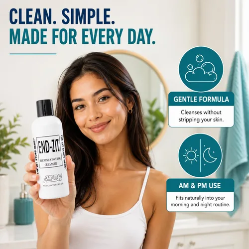 Vista 3 de End-zit Limpiador de control de imperfecciones para piel propensa al acné, limpiador facial diario sin aceite, lavado facial suave, fórmula sin