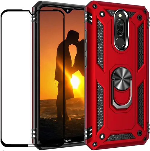Vista 8 de YaHan Funda para Xiaomi Redmi 8A / Redmi 8, anillo giratorio de 360 grados, soporte híbrido, resistente, de doble capa, a prueba de golpes, con Negro