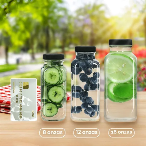 Vista 7 de STARSIDE - Botellas de vidrio para jugo de 8 onzas con tapas, paquete de 12 - Frascos reutilizables cuadrados para exprimir, leche, kombucha